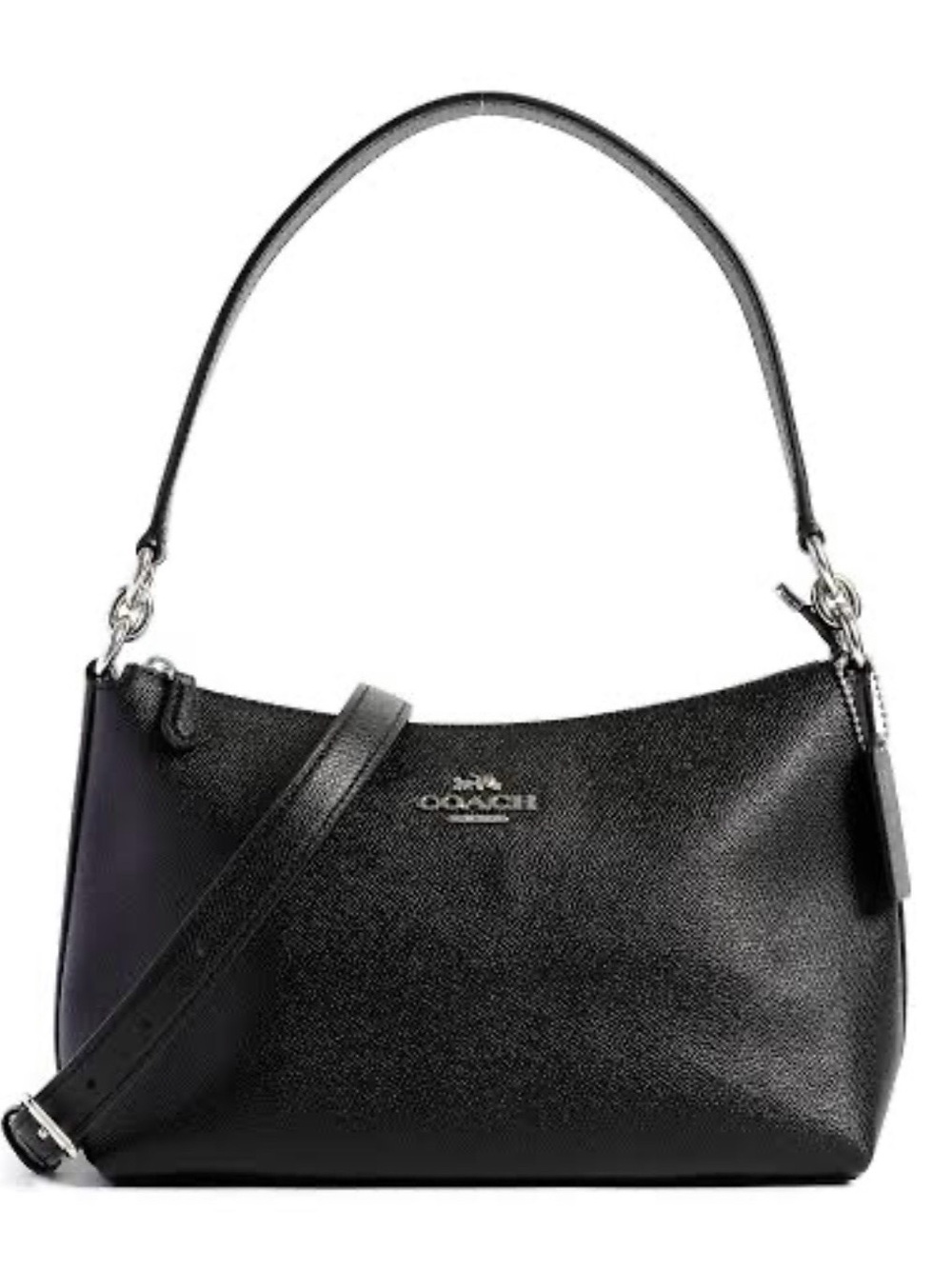 Coach Black Pebbled Leather Shoulder Bag with Removable Strap